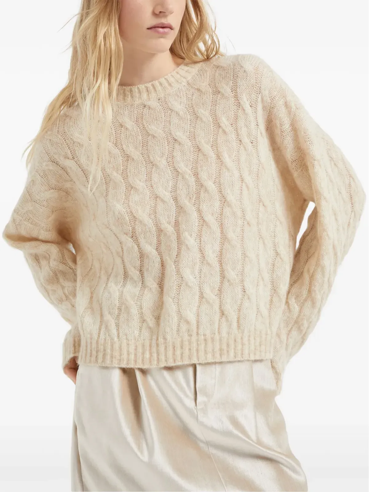 Brunello Cucinelli クルーネック ケーブルニット セーター - 画像3