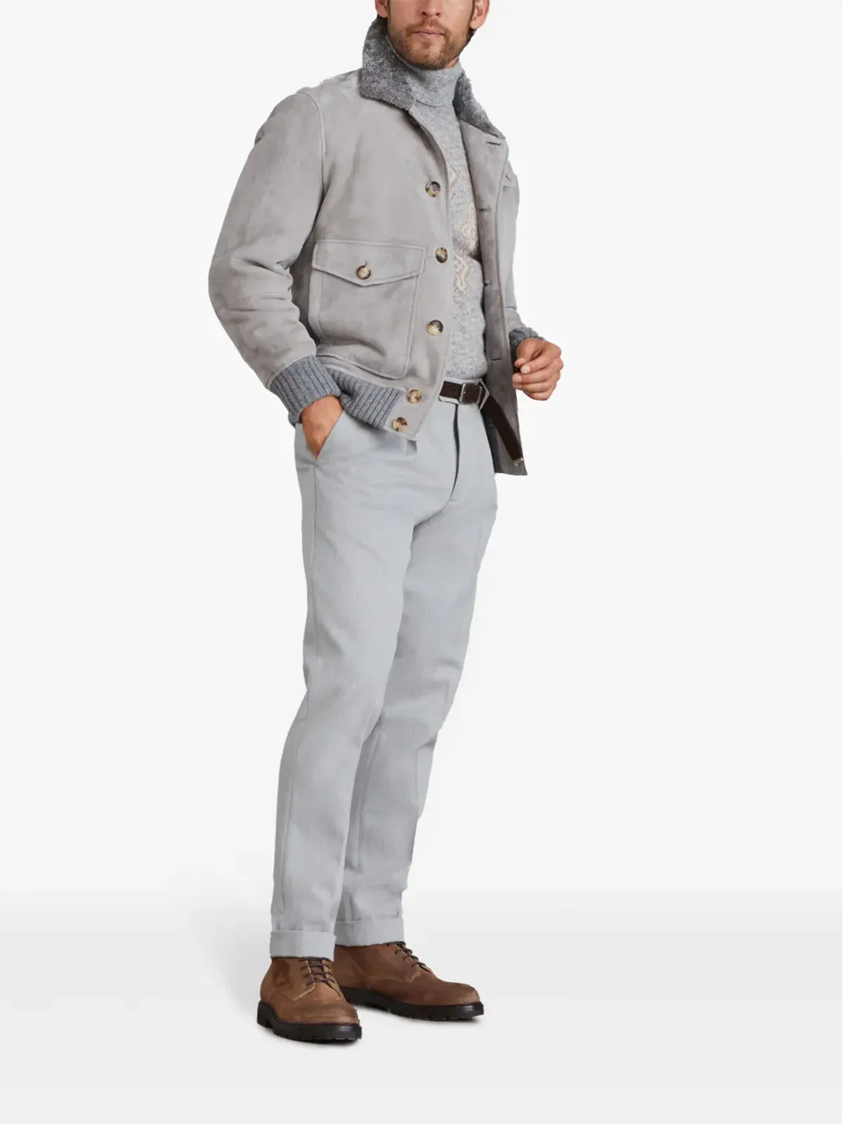 Brunello Cucinelli パターン入りインターシャ ロールネック セーター - Grey - 画像2