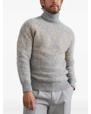 Brunello Cucinelli パターン入りインターシャ ロールネック セーター - Grey - サムネイル3
