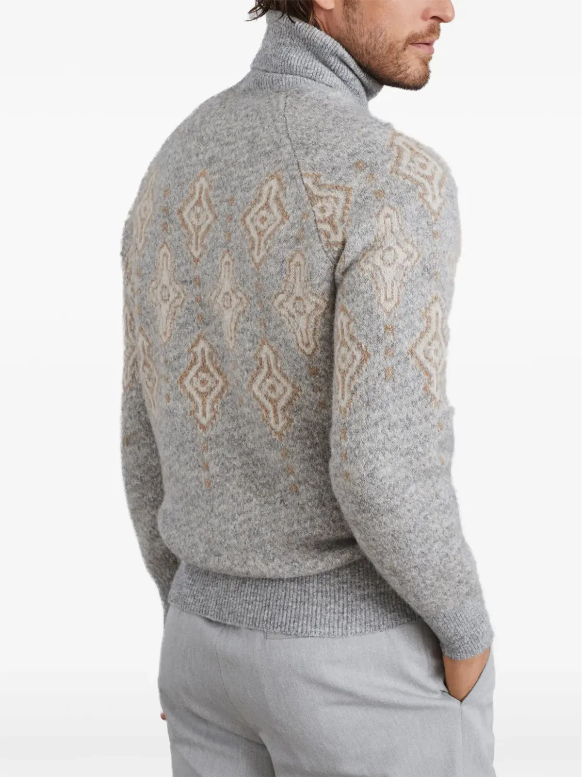 Brunello Cucinelli パターン入りインターシャ ロールネック セーター - Grey - 画像4