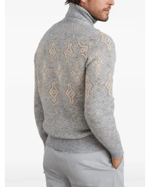 Brunello Cucinelli パターン入りインターシャ ロールネック セーター - Grey - サムネイル4
