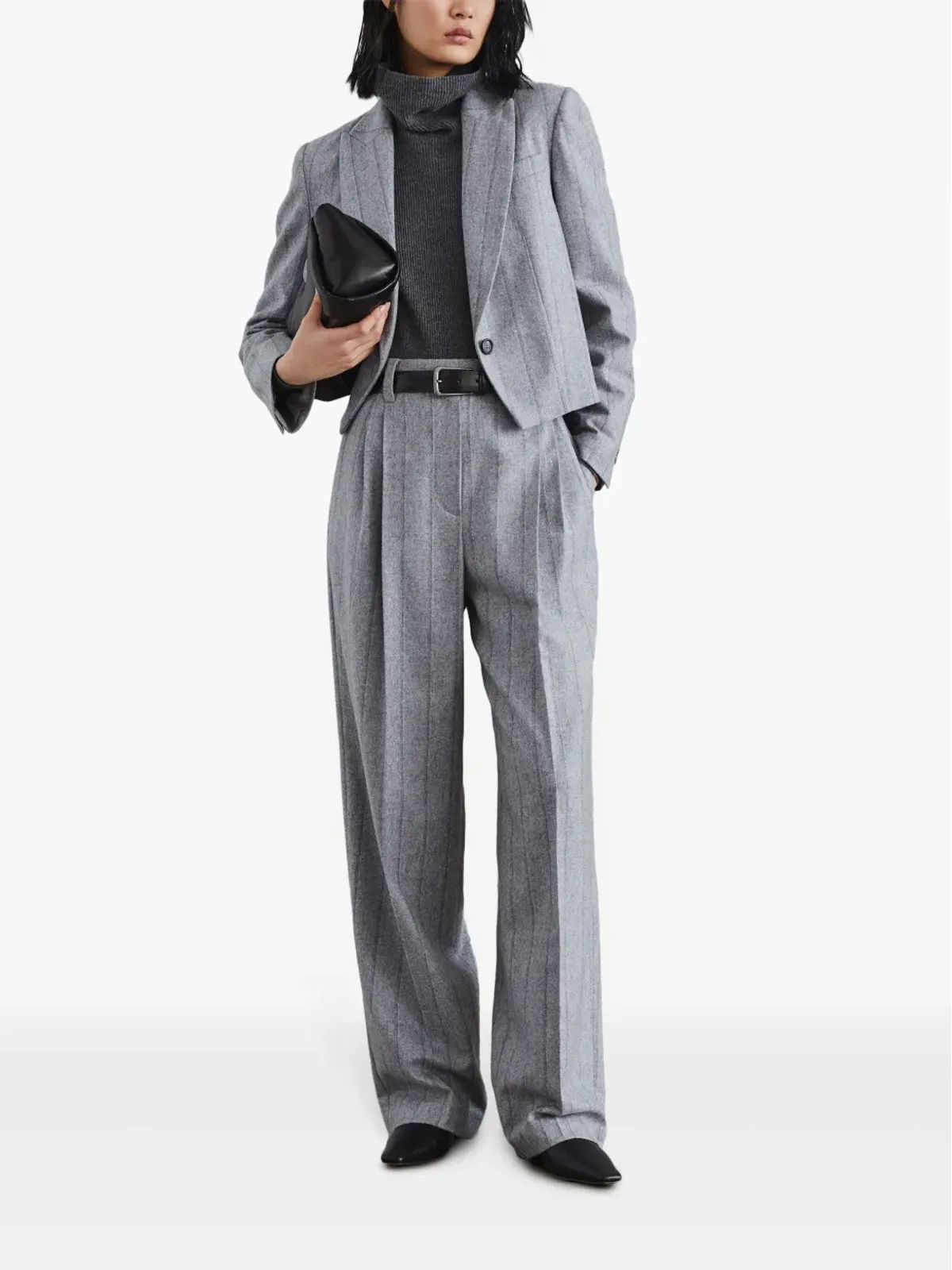 Brunello Cucinelli ストライプ入りクロップドブレザー - グレー - 画像2