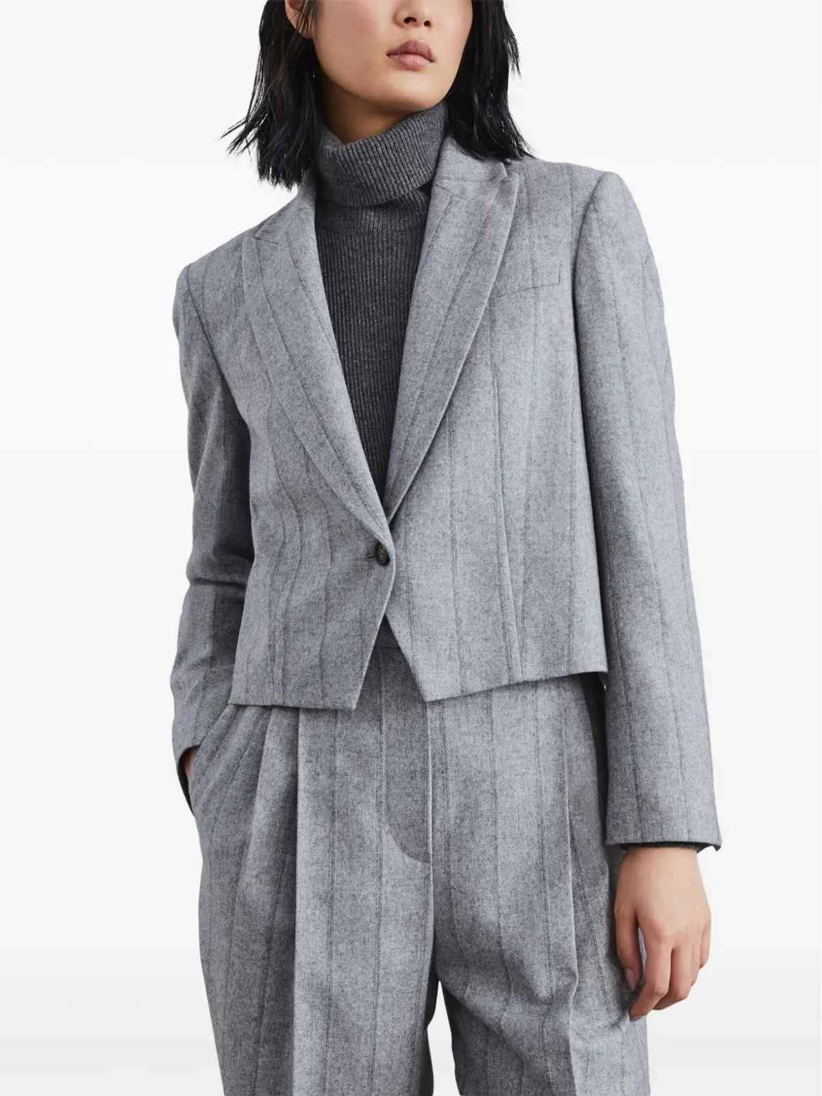Brunello Cucinelli ストライプ入りクロップドブレザー - グレー - 画像3