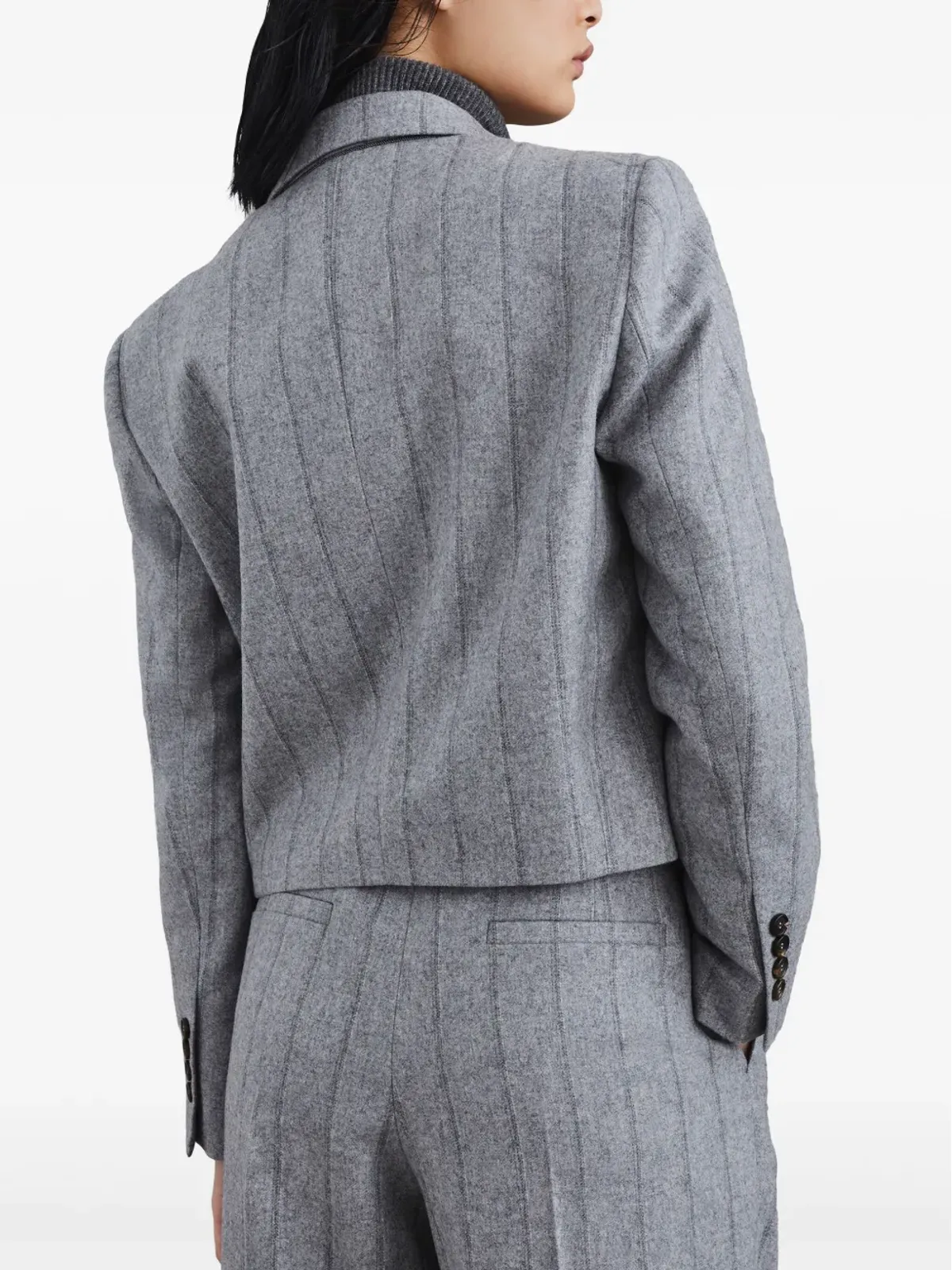 Brunello Cucinelli ストライプ入りクロップドブレザー - グレー - 画像4