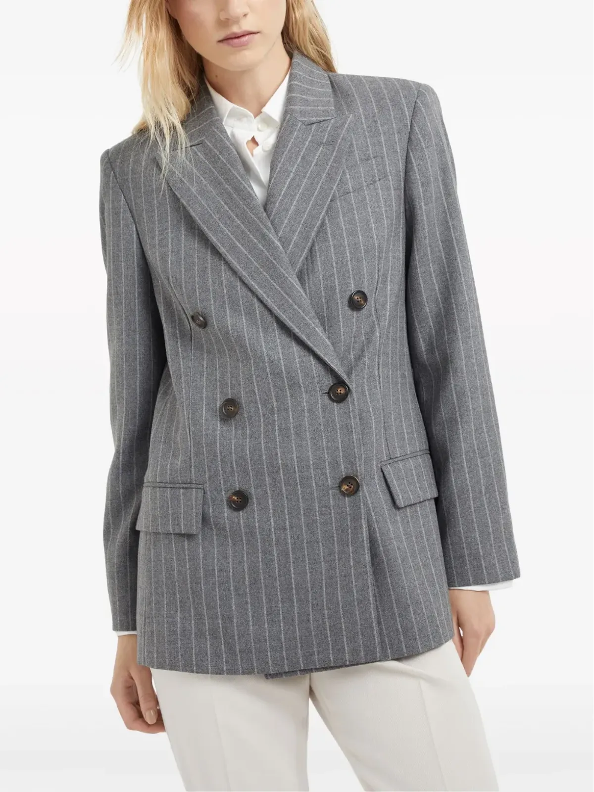 Brunello Cucinelli ピンストライプ ダブルブレスト ブレザー - グレー - 画像3