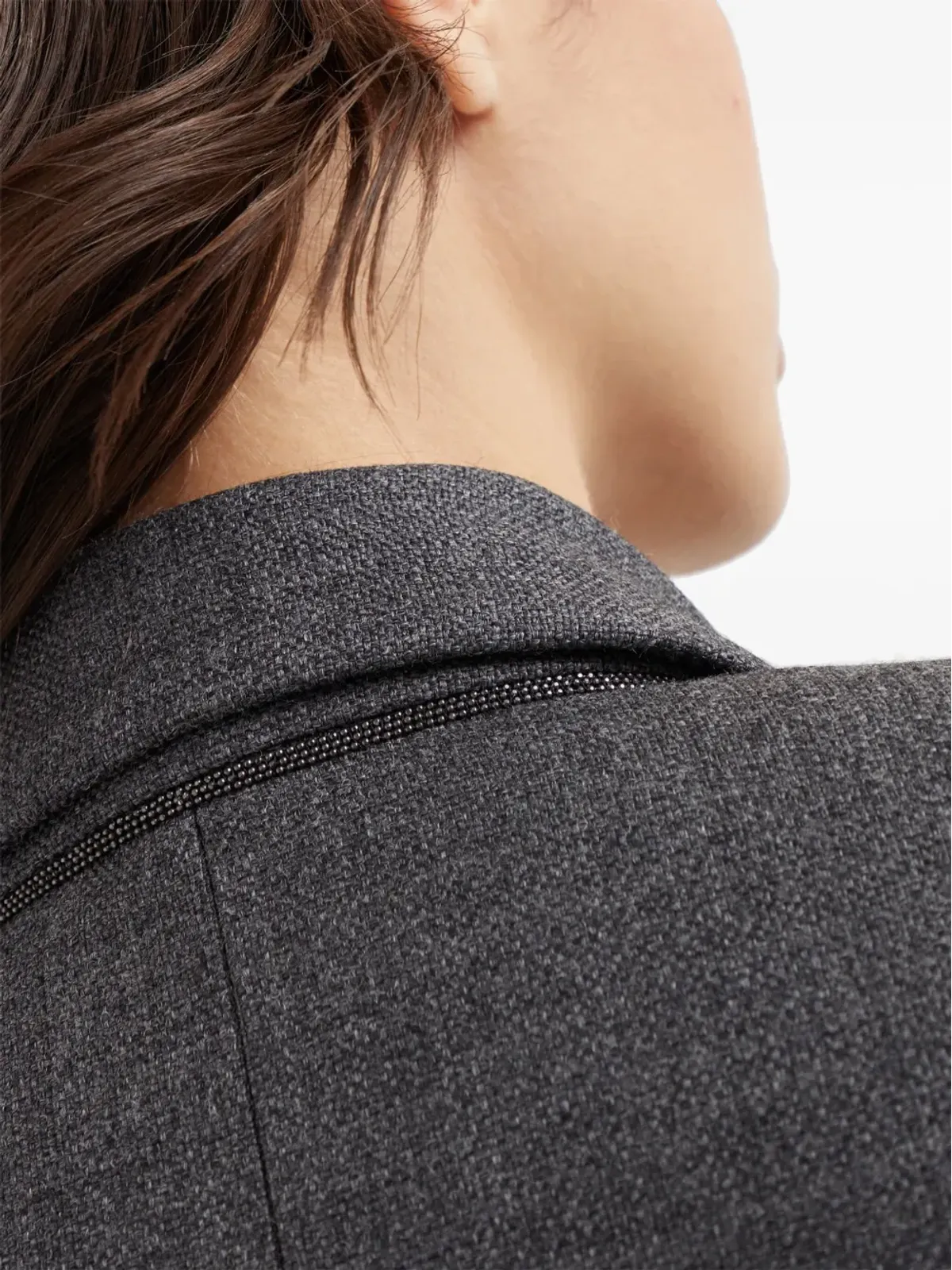 Brunello Cucinelli バージンウール Monili-トリム コート - グレー - 画像5