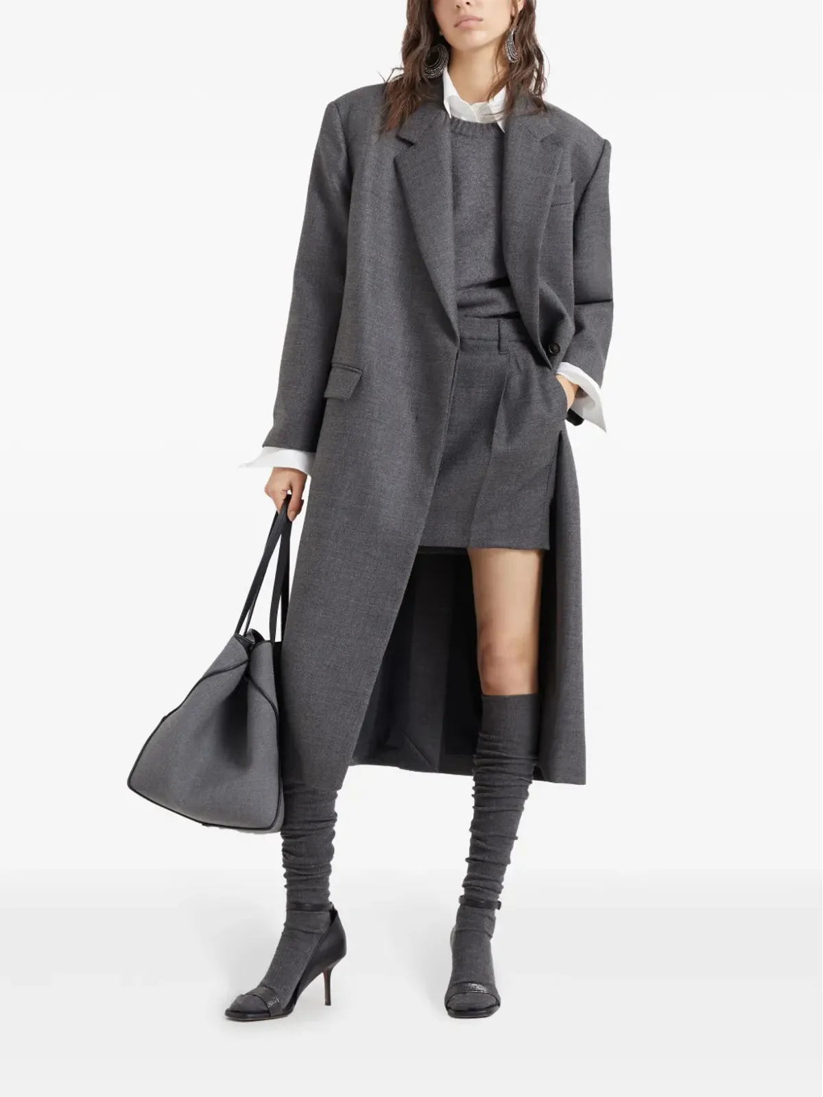 Brunello Cucinelli バージンウール Monili-トリム コート - グレー - 画像2