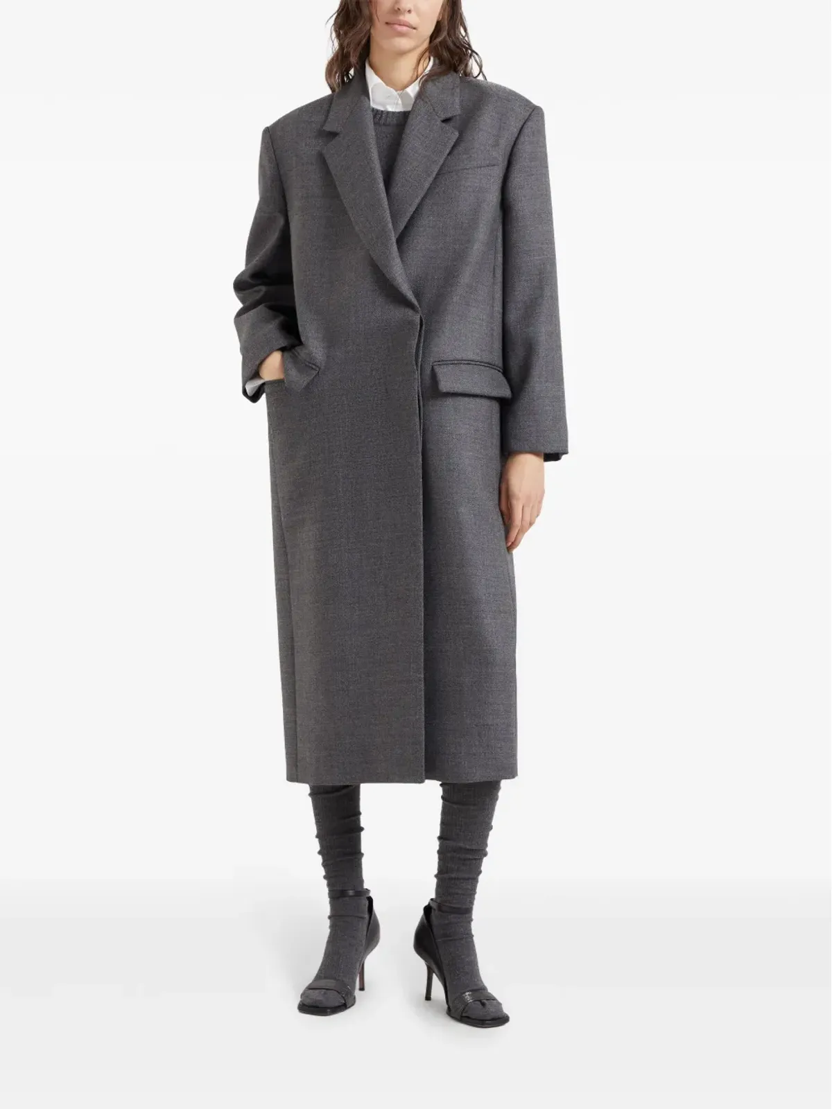 Brunello Cucinelli バージンウール Monili-トリム コート - グレー - 画像3