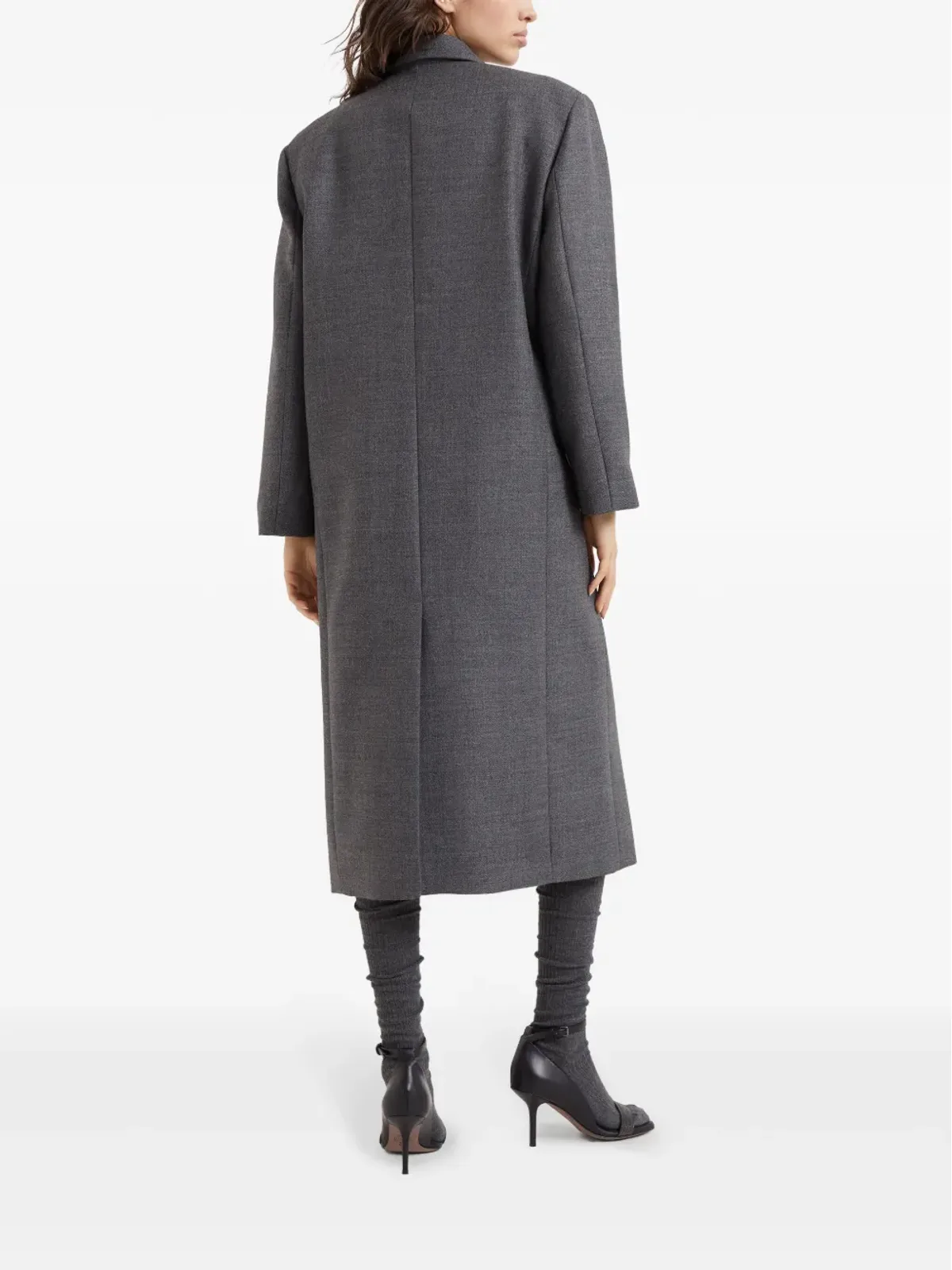 Brunello Cucinelli バージンウール Monili-トリム コート - グレー - 画像4