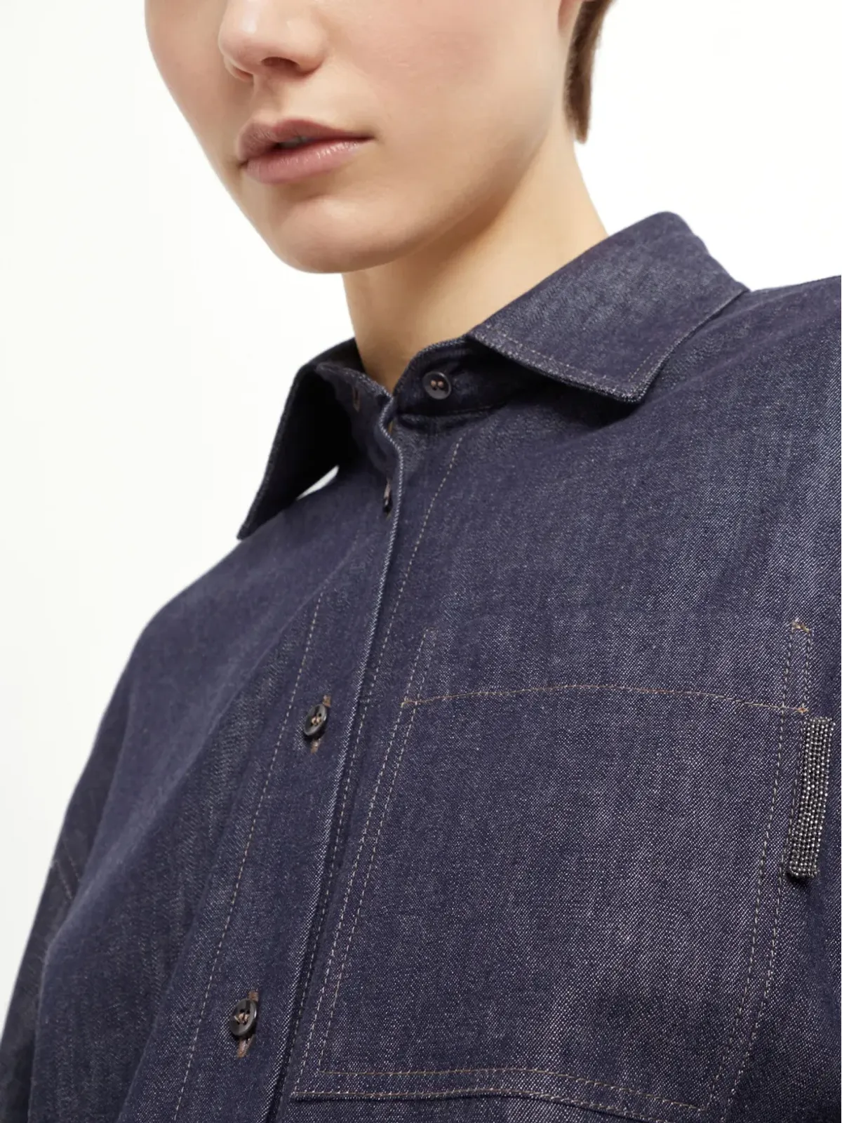 Brunello Cucinelli ポイントカラー デニムシャツ - ブルー - 画像5