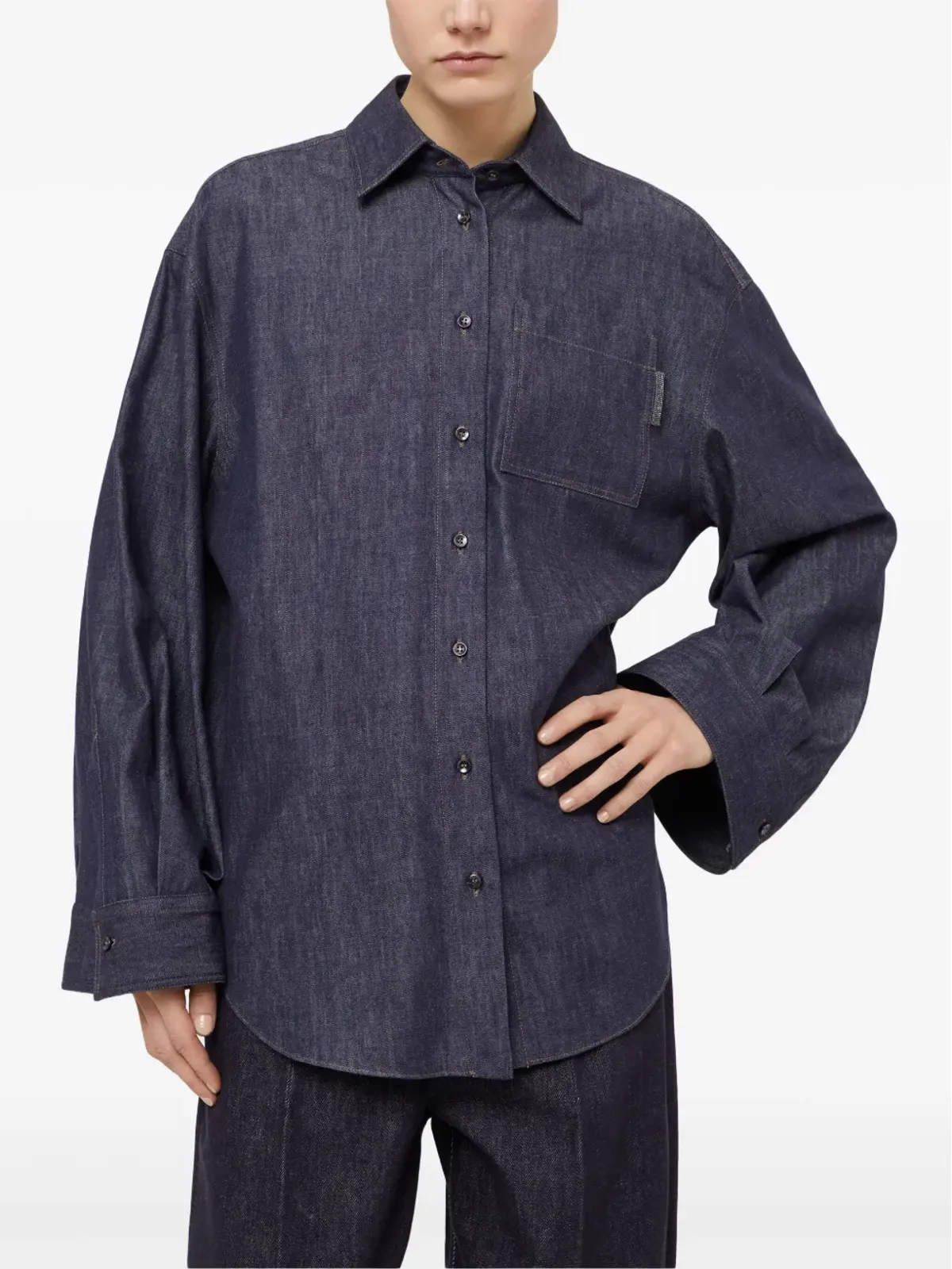 Brunello Cucinelli ポイントカラー デニムシャツ - ブルー - 画像3