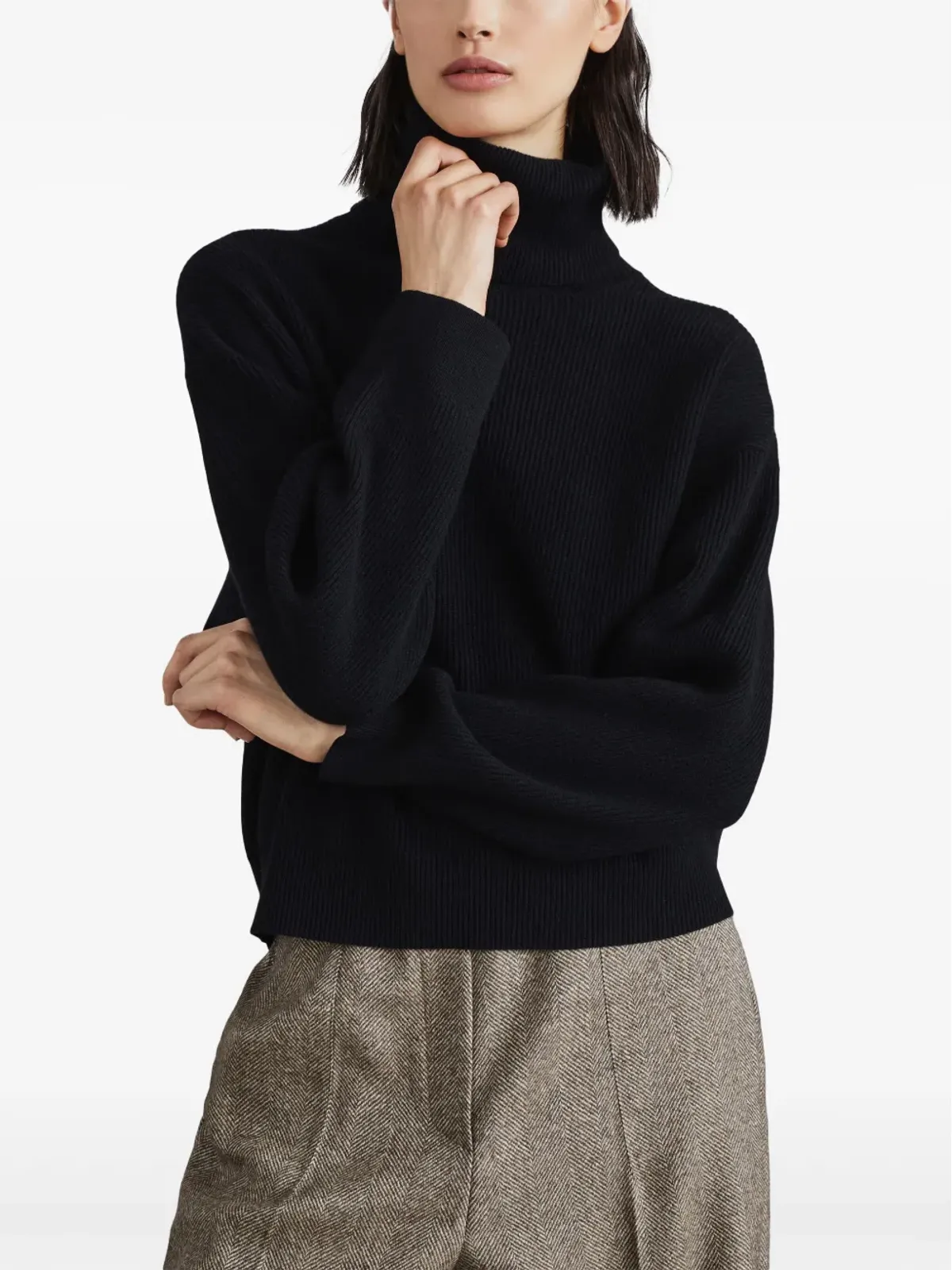 Brunello Cucinelli ロールネック・リブ編みセーター - ブラック - 画像3