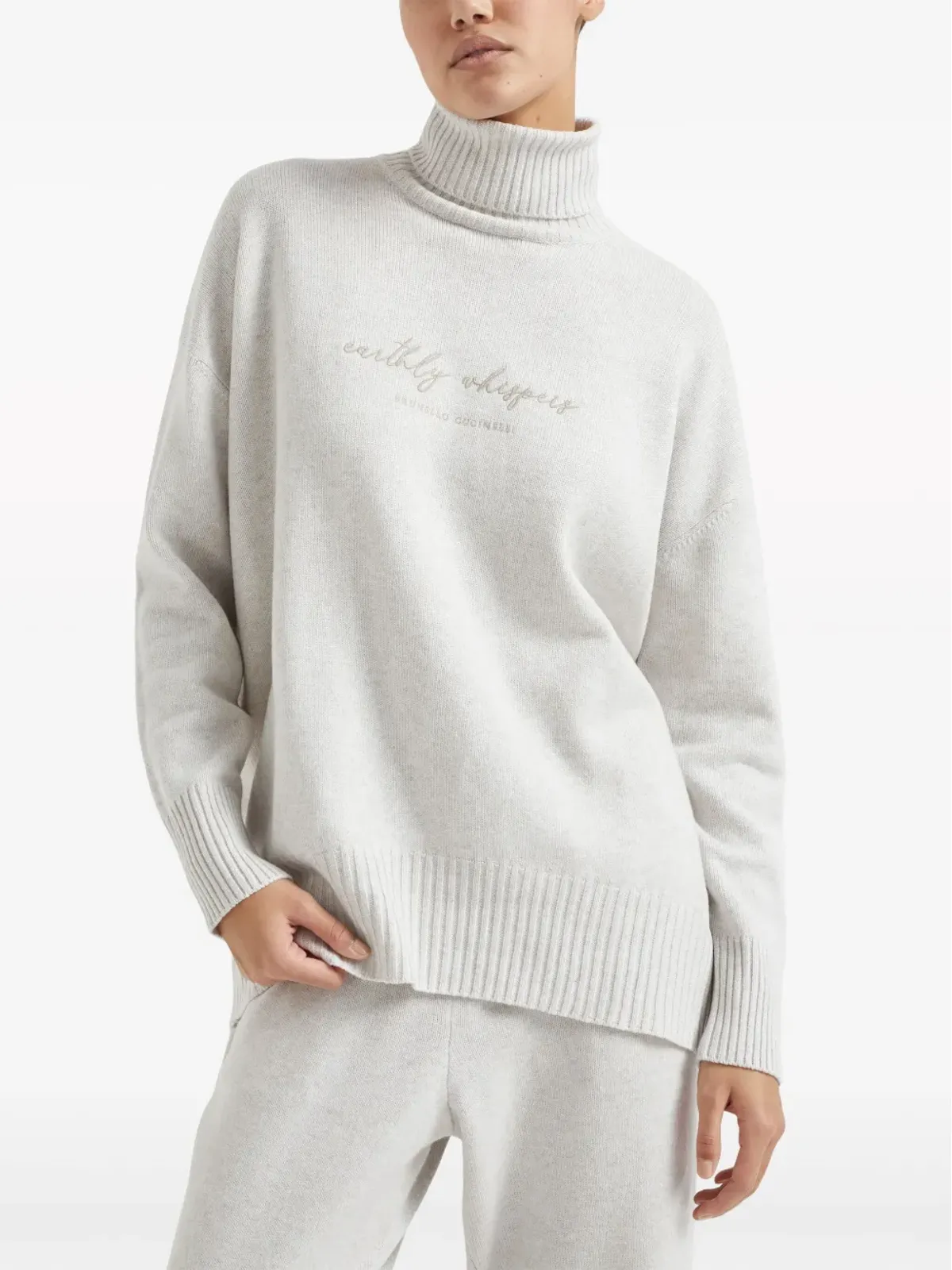 Brunello Cucinelli 刺繍入り ロールネック セーター - ホワイト - 画像3