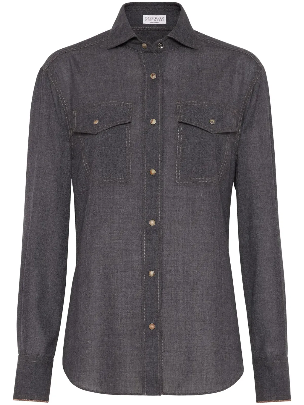 Brunello Cucinelli モニリートリム ヴァージンウール シャツ グレー - 画像1