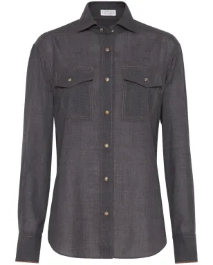 Brunello Cucinelli モニリートリム ヴァージンウール シャツ グレー - サムネイル1