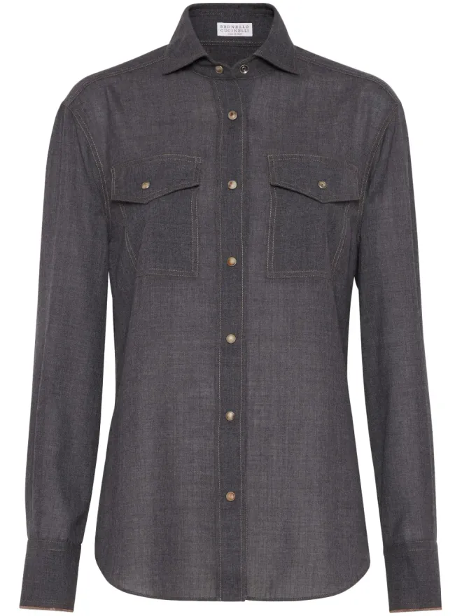 Brunello Cucinelli Brunello Cucinelli モニリートリム ヴァージンウール シャツ グレーの商品画像
