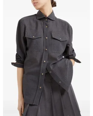 Brunello Cucinelli モニリートリム ヴァージンウール シャツ グレー - サムネイル5