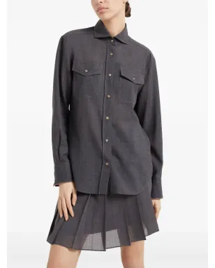 Brunello Cucinelli モニリートリム ヴァージンウール シャツ グレー - サムネイル3