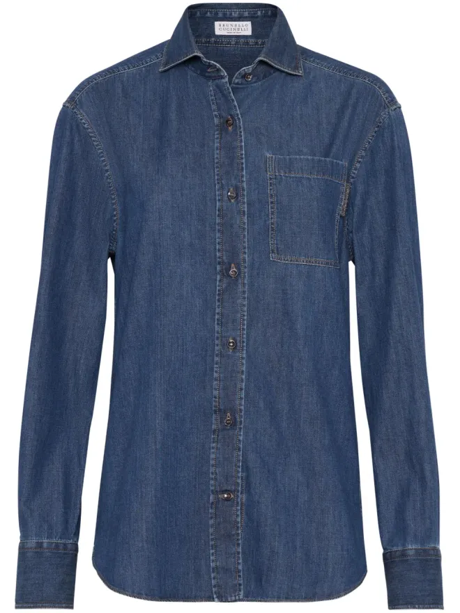 Brunello Cucinelli Brunello Cucinelli モニリ細工ボタン付きデニムシャツ ブルーの商品画像