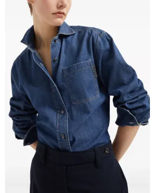 Brunello Cucinelli モニリ細工ボタン付きデニムシャツ ブルー - サムネイル5