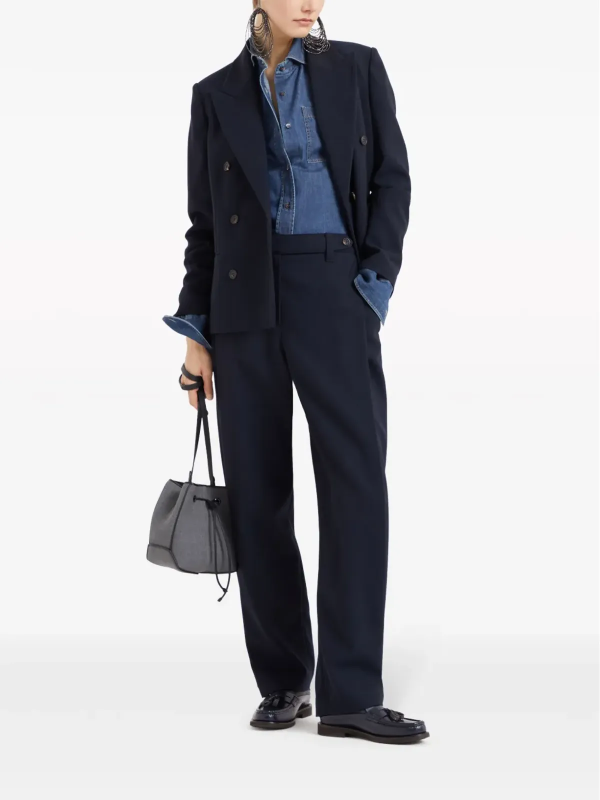 Brunello Cucinelli モニリ細工ボタン付きデニムシャツ ブルー - 画像2