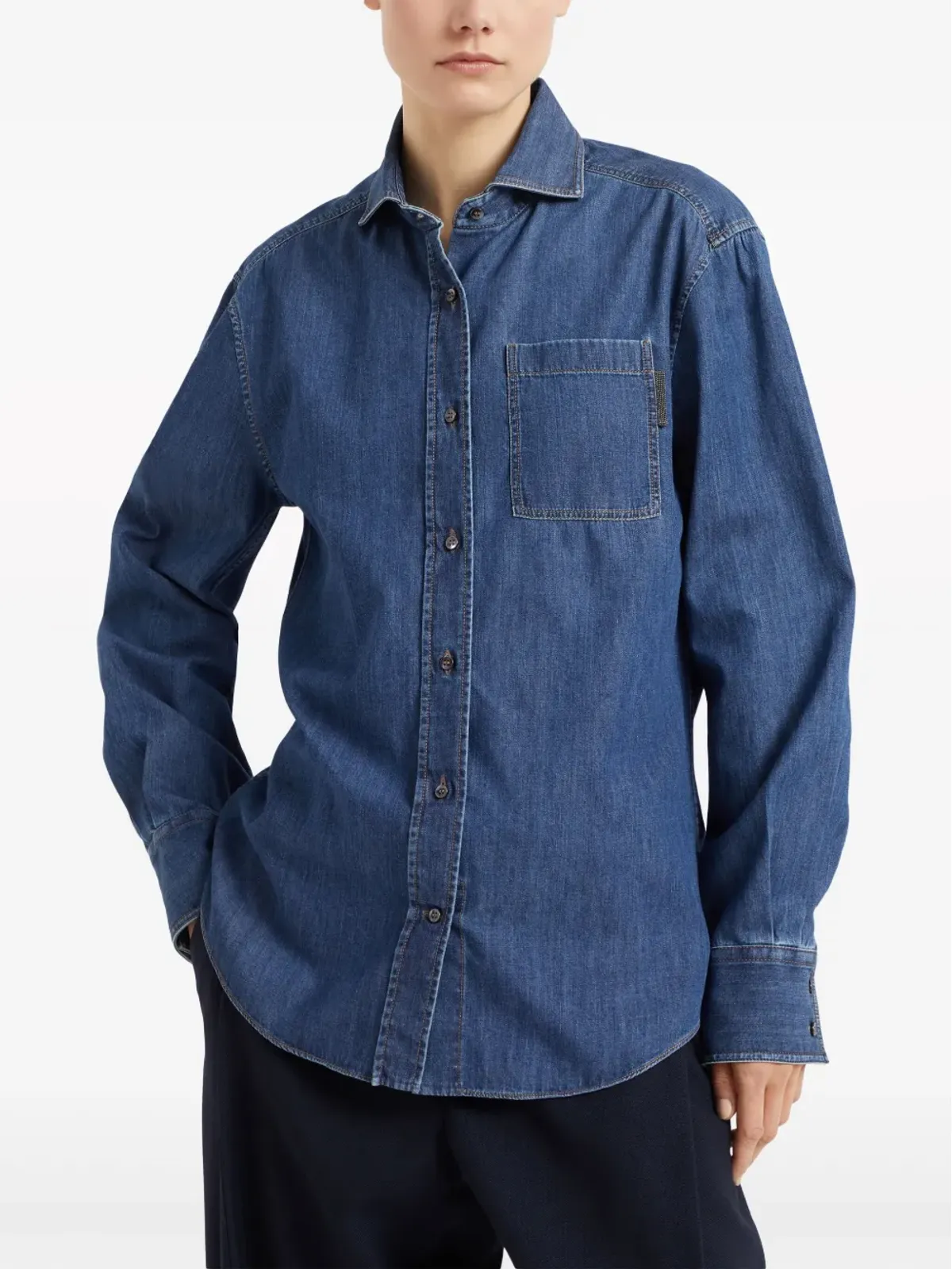 Brunello Cucinelli モニリ細工ボタン付きデニムシャツ ブルー - 画像3