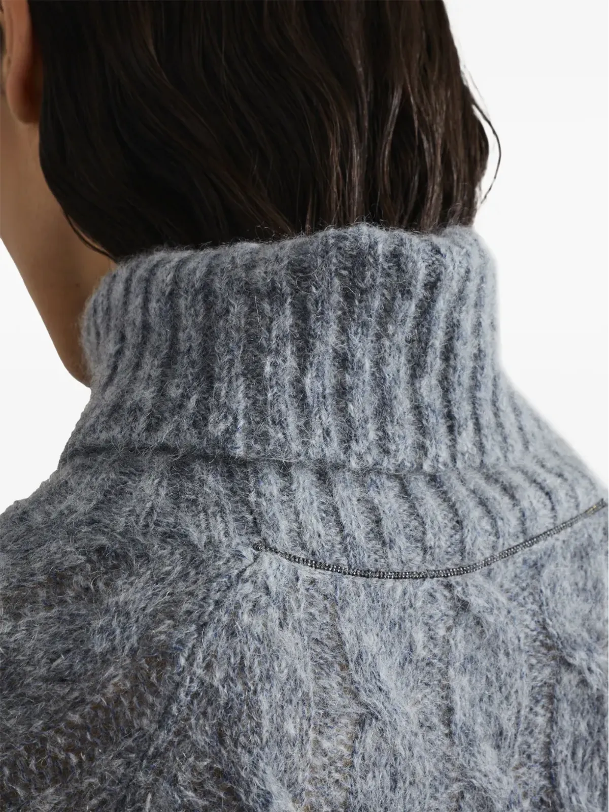 Brunello Cucinelli ロールネック ケーブル編み ニットセーター ブルー - 画像5