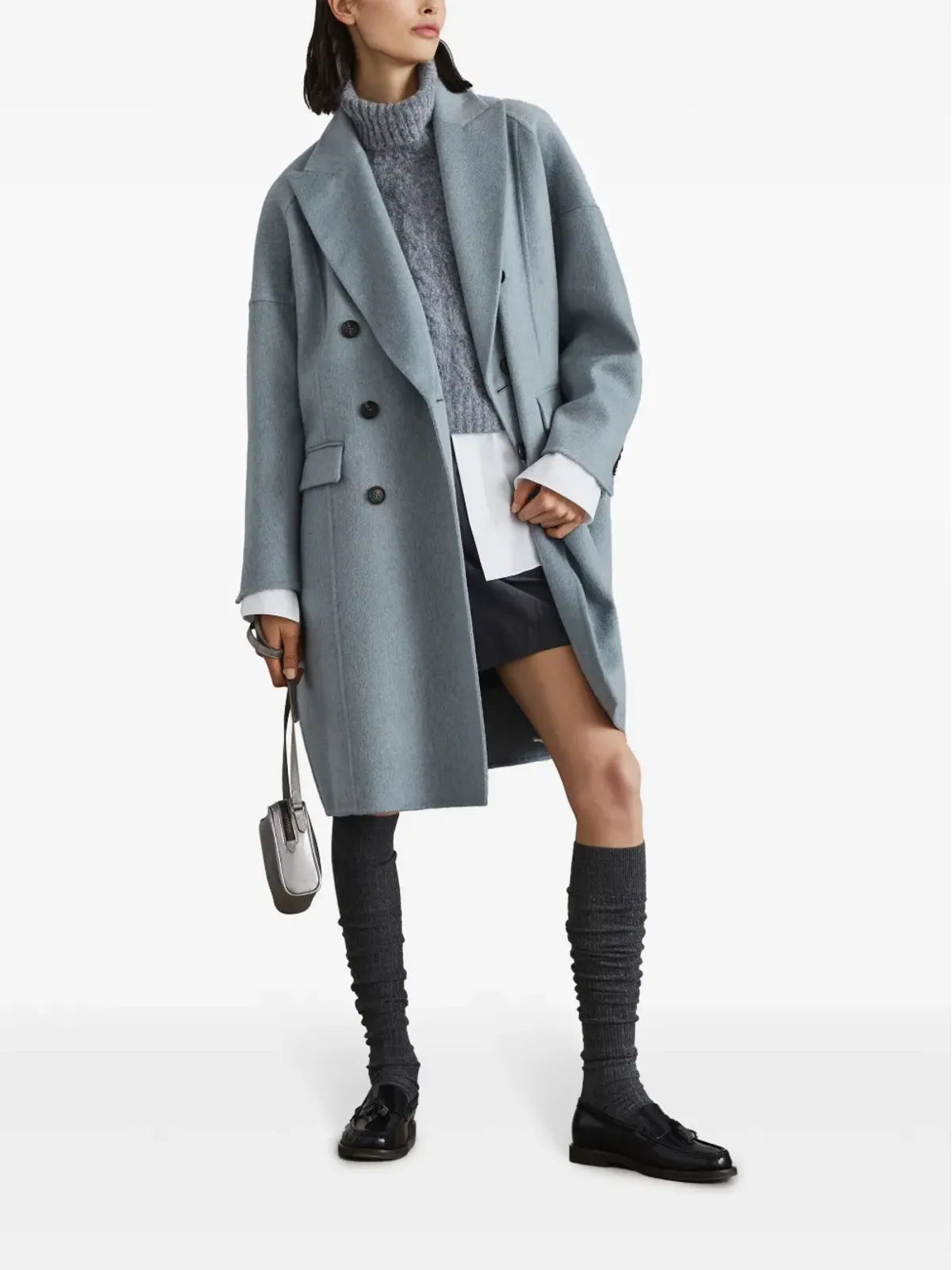 Brunello Cucinelli ロールネック ケーブル編み ニットセーター ブルー - 画像2