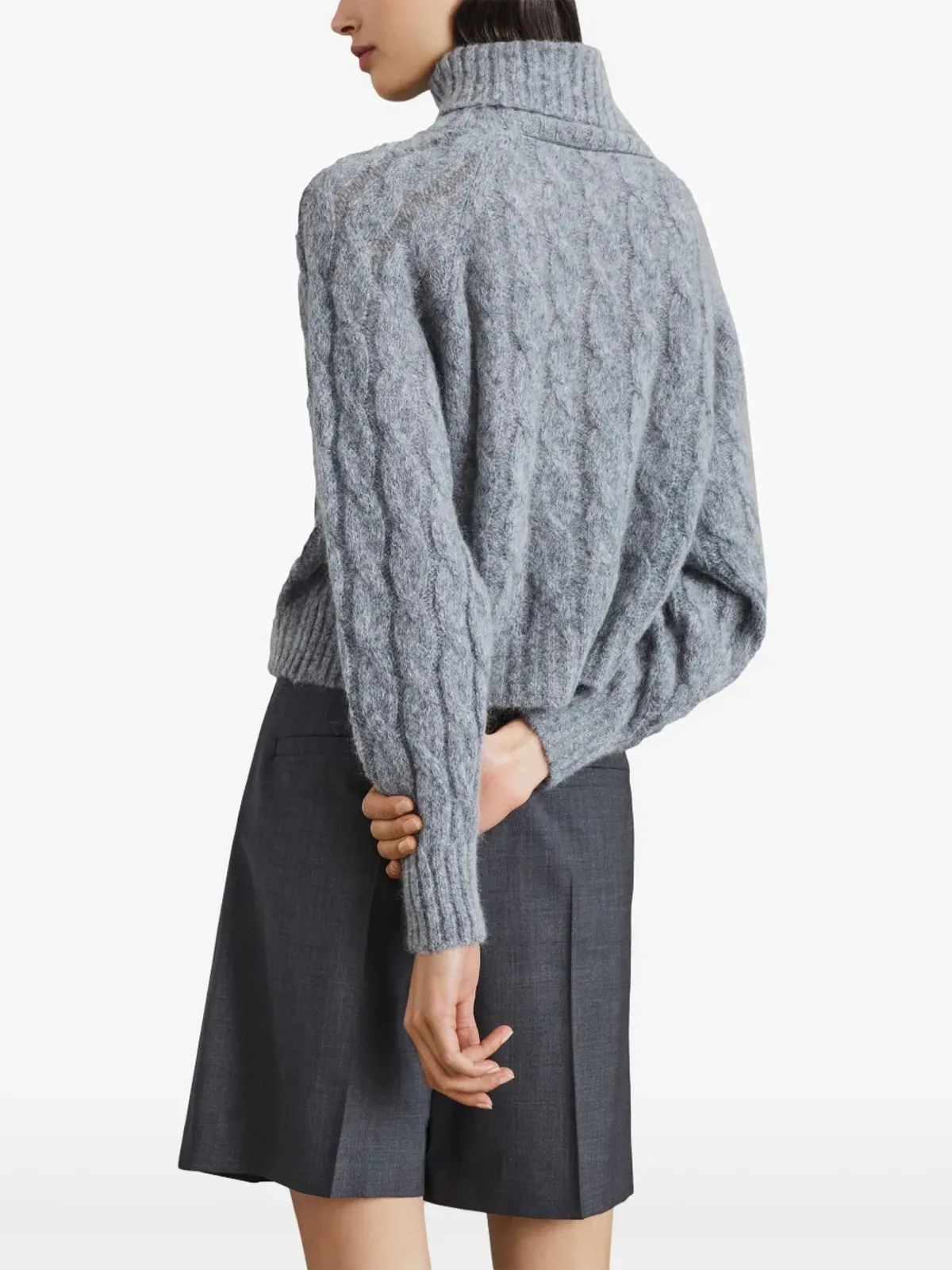 Brunello Cucinelli ロールネック ケーブル編み ニットセーター ブルー - 画像4
