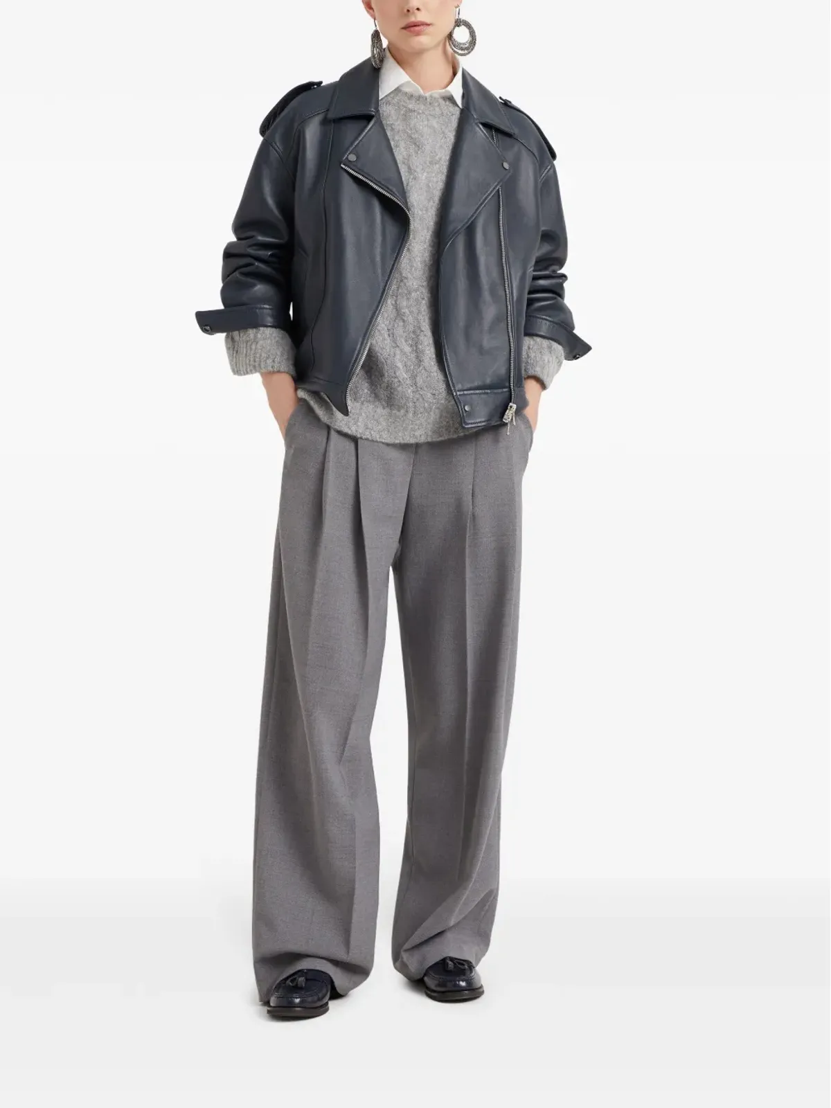 Brunello Cucinelli ケーブルニットセーター グレー - 画像2