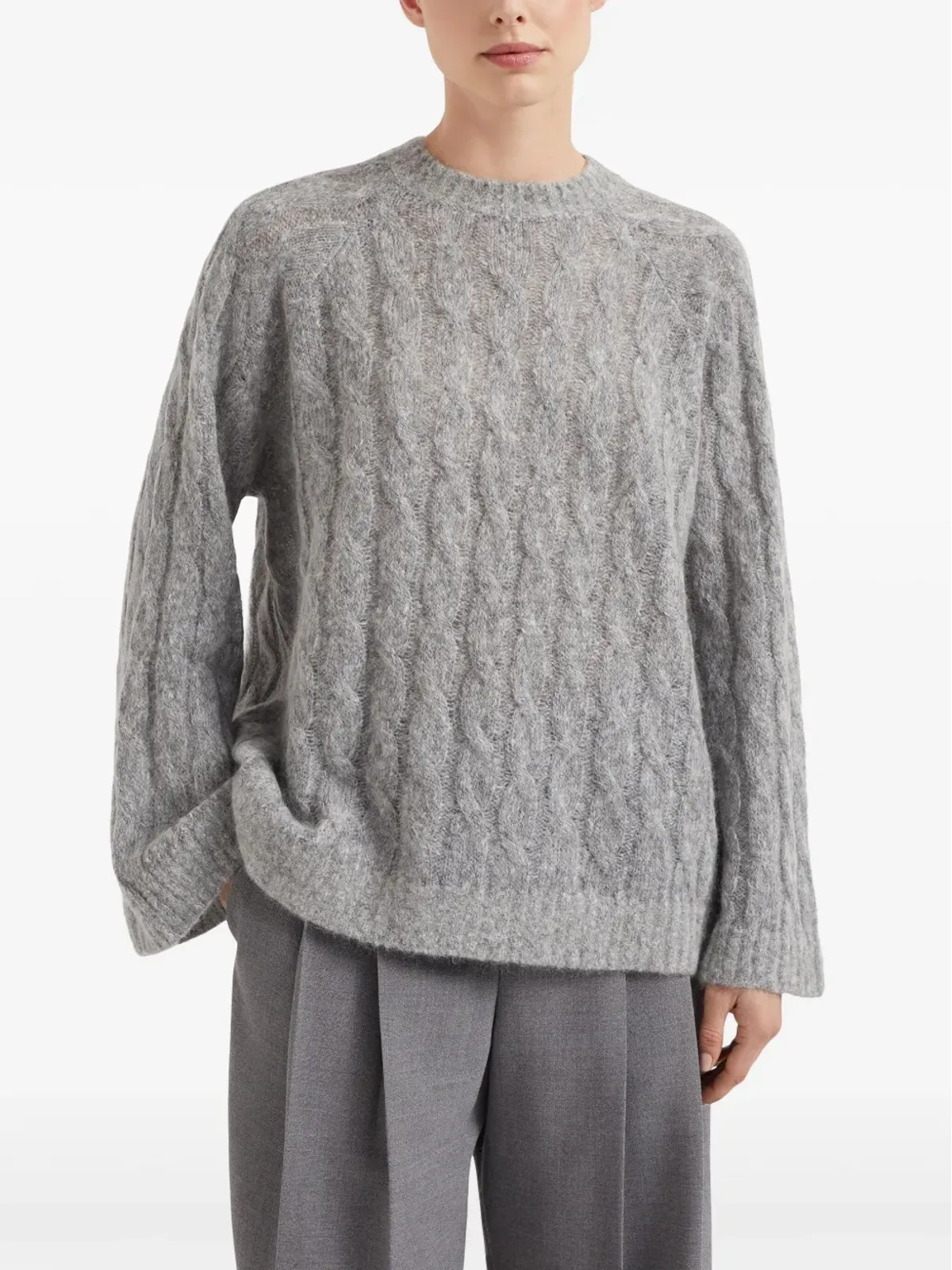 Brunello Cucinelli ケーブルニットセーター グレー - 画像3