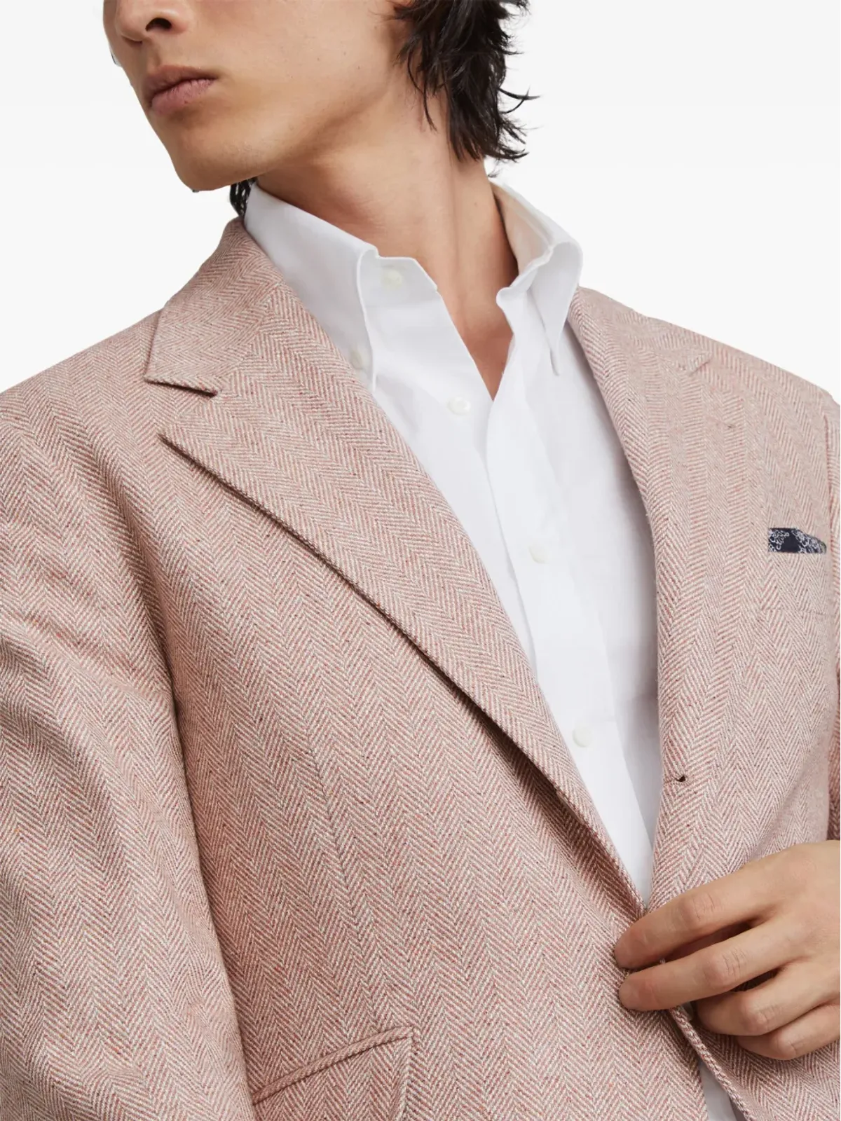 Brunello Cucinelli ヘリンボーンリネンブレザー オレンジ - 画像5
