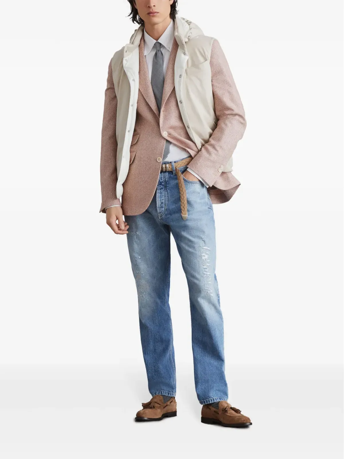 Brunello Cucinelli ヘリンボーンリネンブレザー オレンジ - 画像2