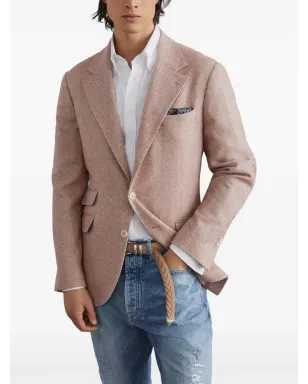 Brunello Cucinelli ヘリンボーンリネンブレザー オレンジ - サムネイル3
