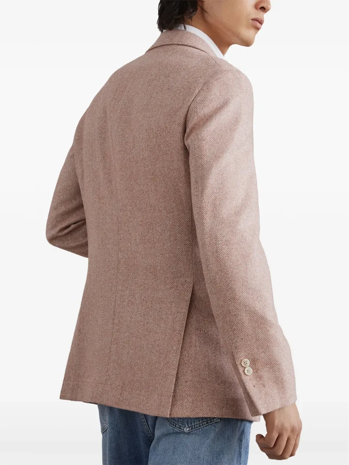 Brunello Cucinelli ヘリンボーンリネンブレザー オレンジ - 画像4