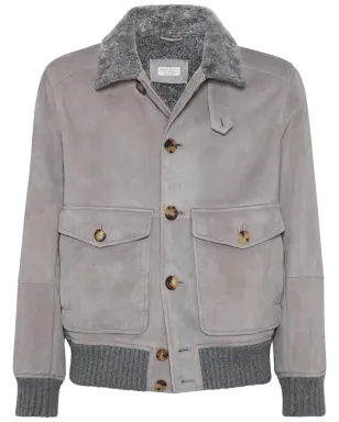 Brunello Cucinelli シアリングカラー スエードジャケット - グレー - サムネイル1