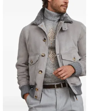 Brunello Cucinelli シアリングカラー スエードジャケット - グレー - サムネイル5