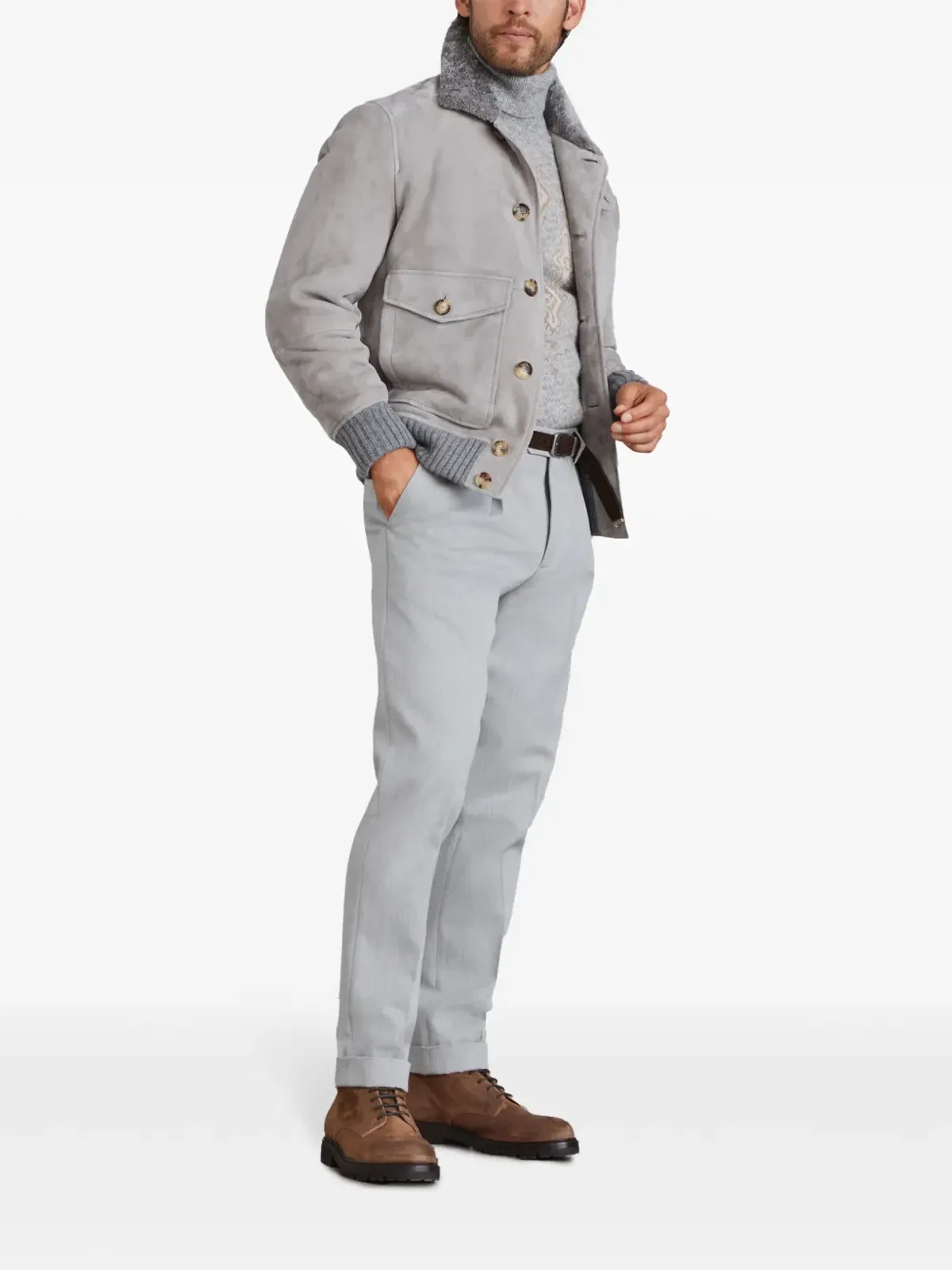 Brunello Cucinelli シアリングカラー スエードジャケット - グレー - 画像2