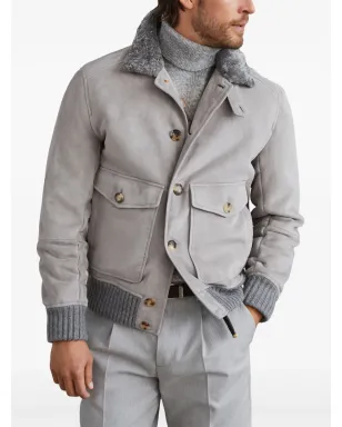 Brunello Cucinelli シアリングカラー スエードジャケット - グレー - サムネイル3
