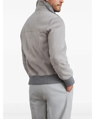 Brunello Cucinelli シアリングカラー スエードジャケット - グレー - サムネイル4