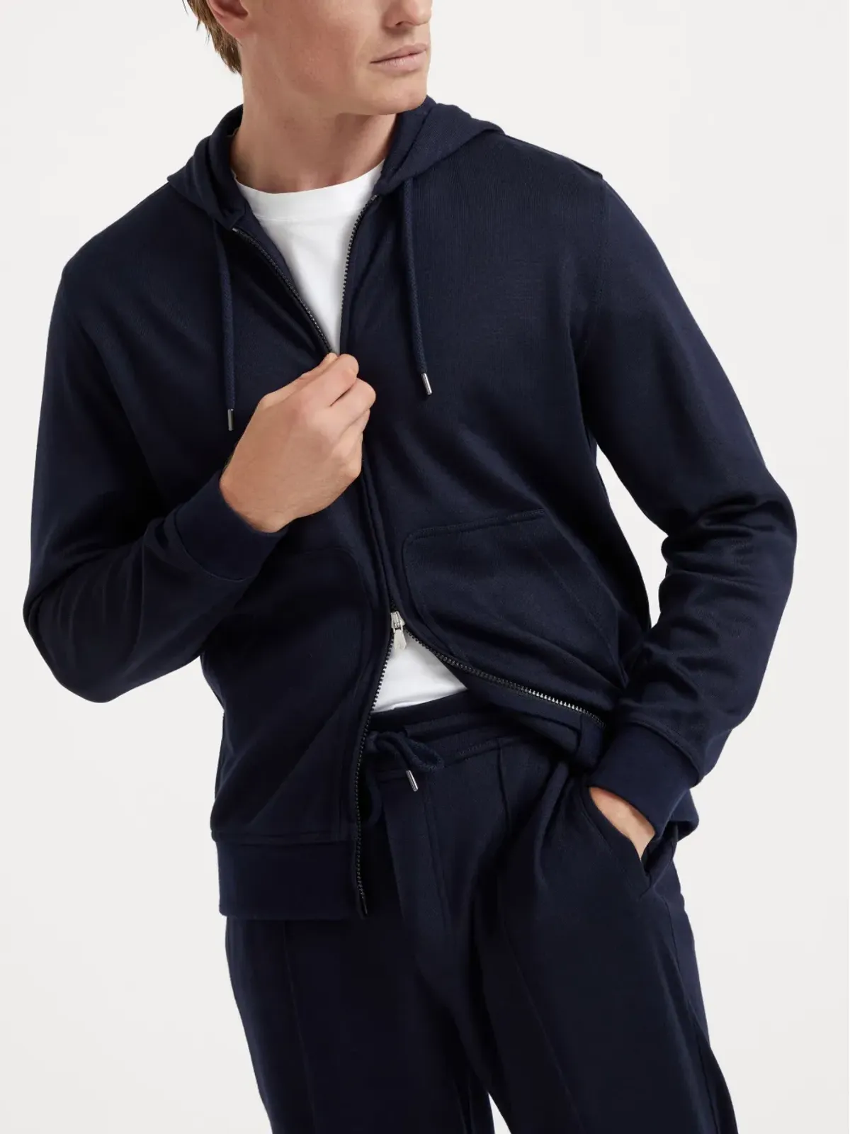 Brunello Cucinelli ニットフーディー ブルー - 画像3