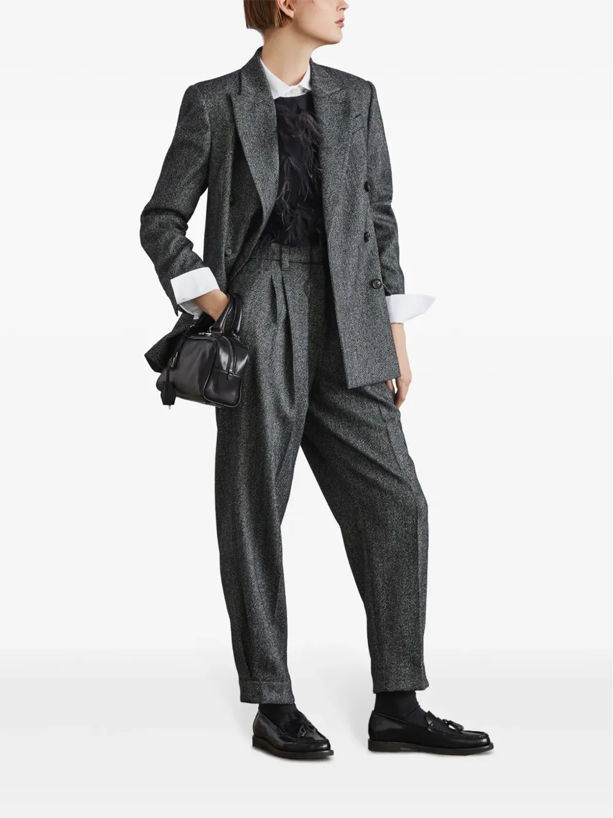 Brunello Cucinelli ダブルブレスト ヘリンボーン ブレザー グレー - 画像2
