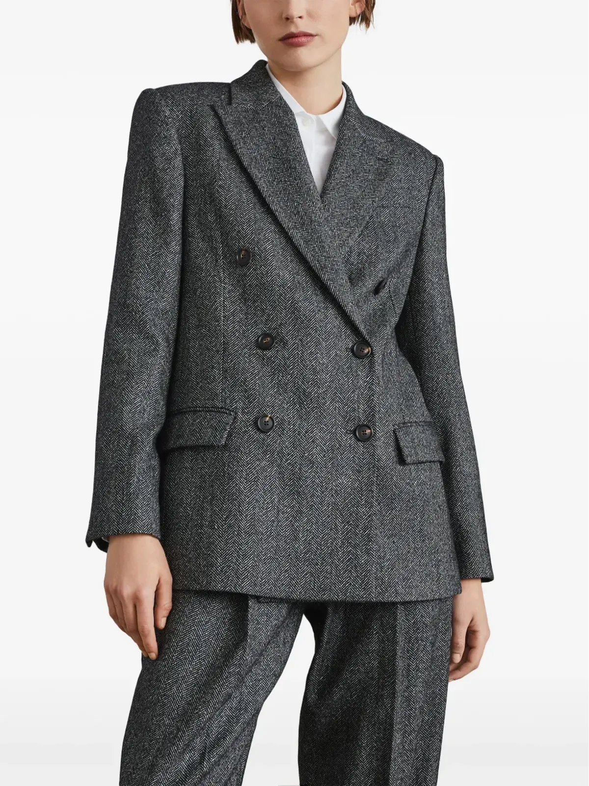 Brunello Cucinelli ダブルブレスト ヘリンボーン ブレザー グレー - 画像3