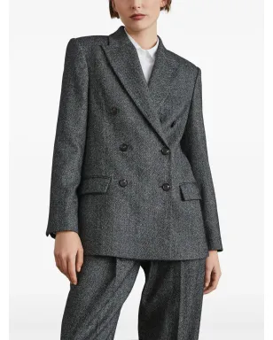 Brunello Cucinelli ダブルブレスト ヘリンボーン ブレザー グレー - サムネイル3