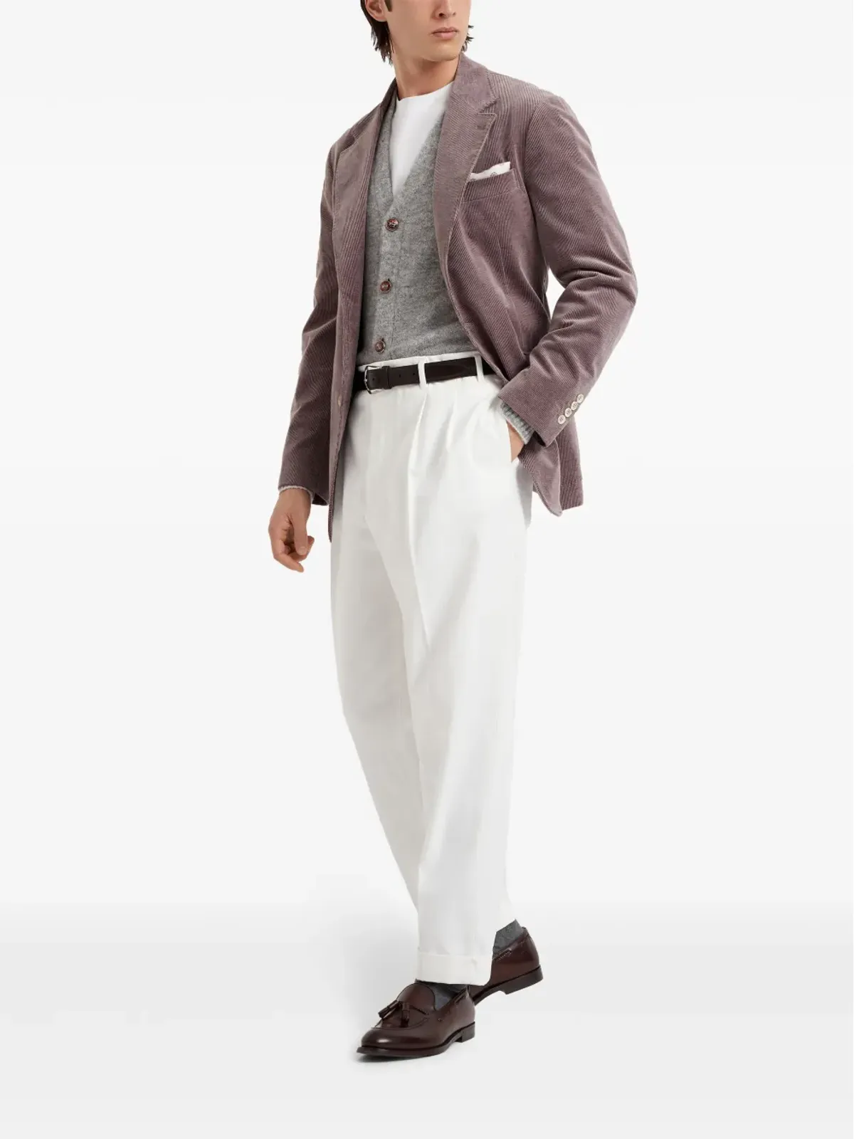 Brunello Cucinelli センタープレス入り コットンパンツ - ホワイト - 画像2