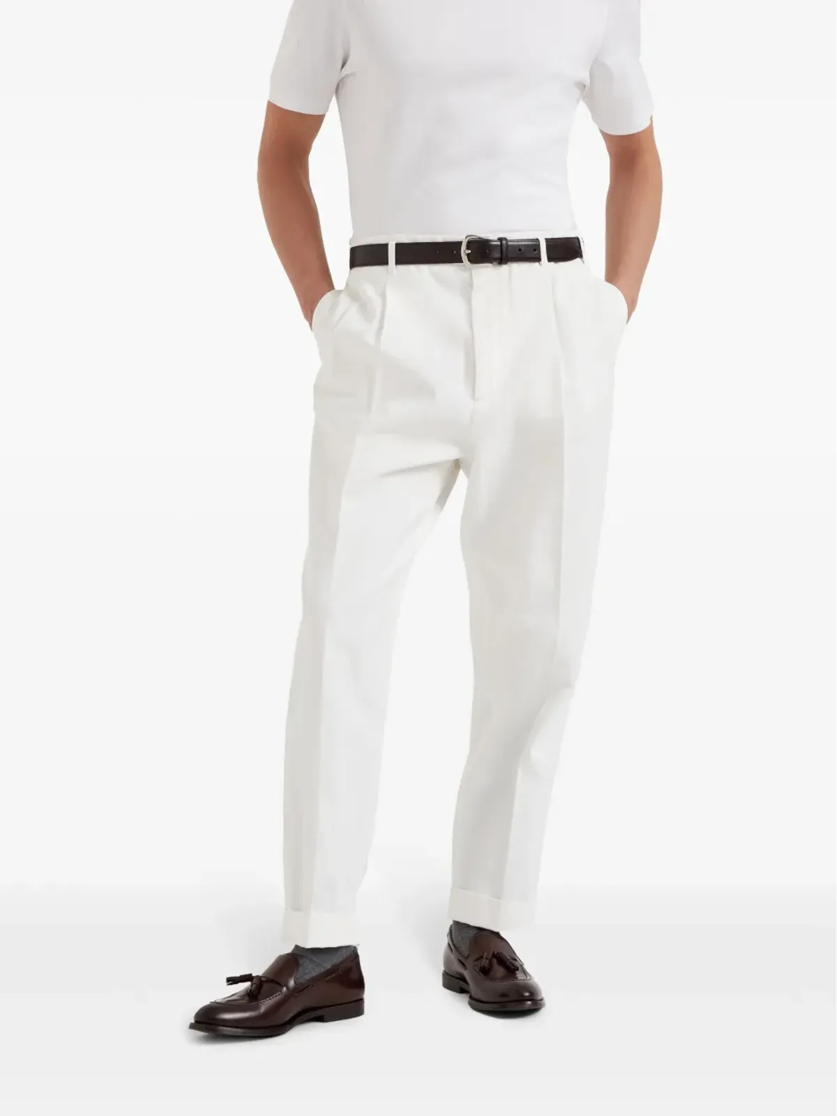 Brunello Cucinelli センタープレス入り コットンパンツ - ホワイト - 画像3
