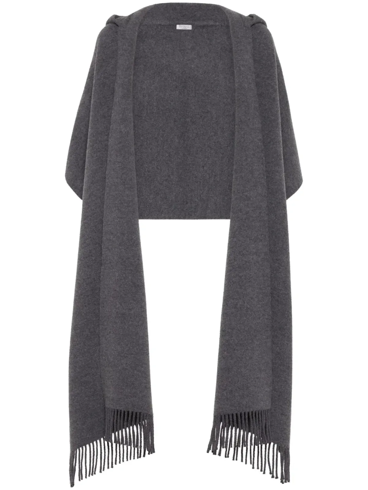 Brunello Cucinelli フリンジ付きニットケープ グレー - 画像1