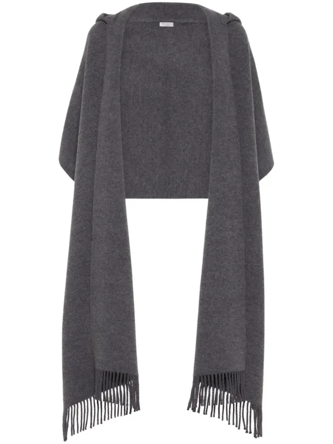 Brunello Cucinelli Brunello Cucinelli フリンジ付きニットケープ グレーの商品画像