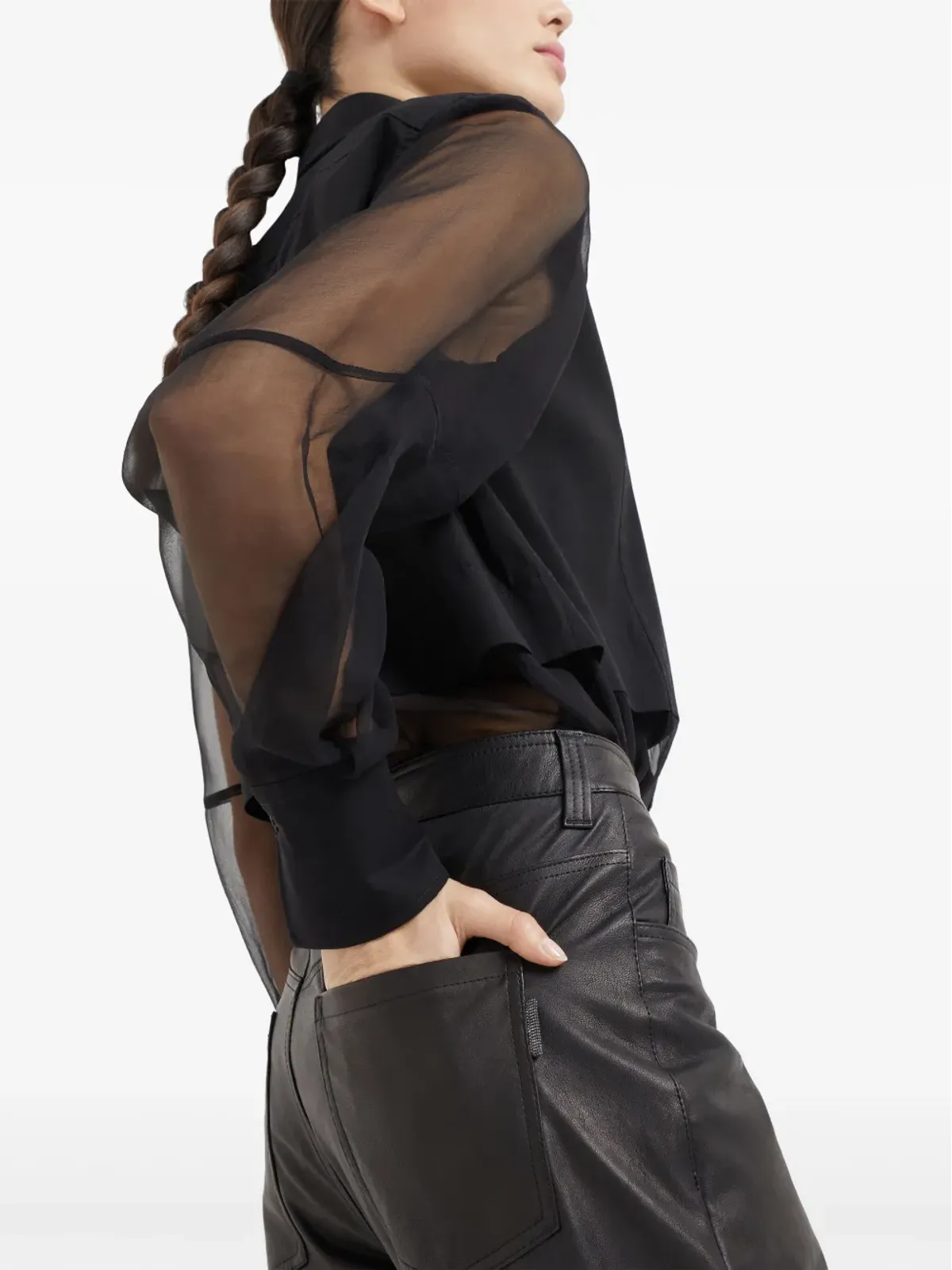 Brunello Cucinelli レザーパンツ ブラック - 画像5