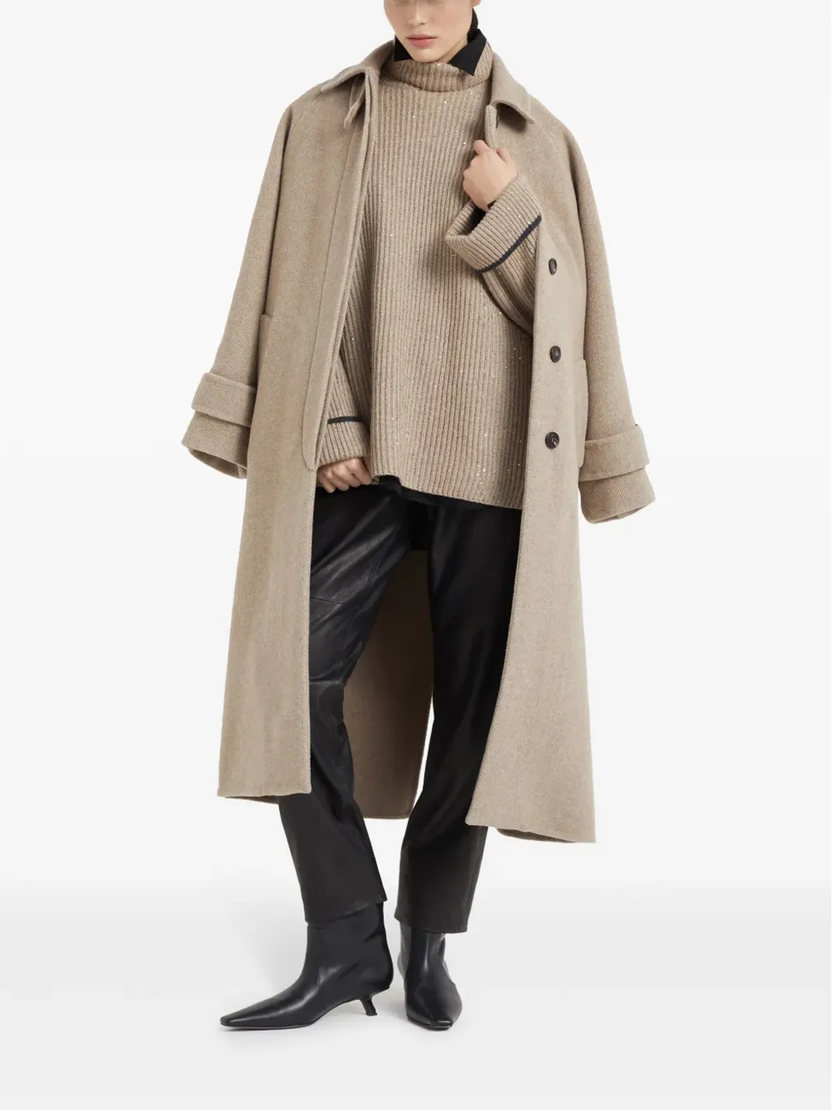 Brunello Cucinelli レザーパンツ ブラック - 画像2